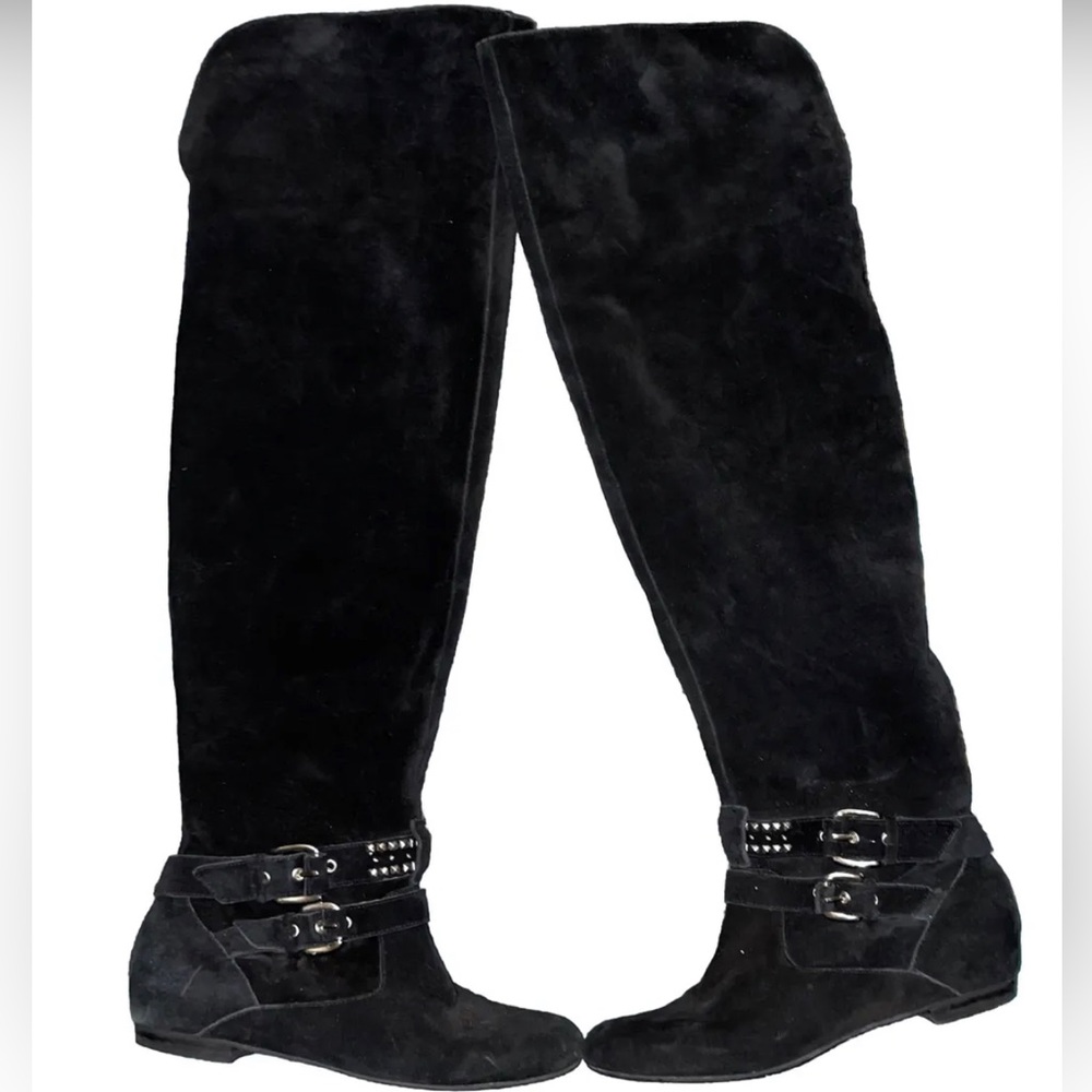 🖤BCBG Generation Black Suede-Studded Strap High-Knee Boots🖤 Sz:10B